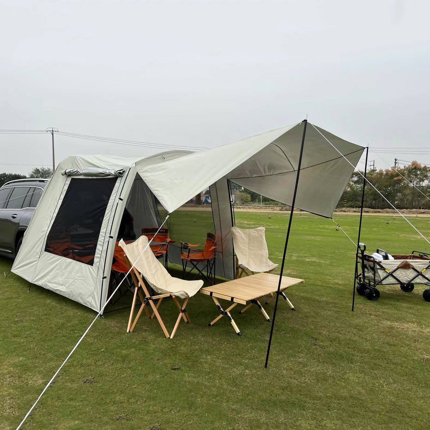 Tente d'extension de queue de voiture pour camping-car, barbecue, voyage en plein air, conduite autonome, tente de coffre pare-soleil anti-pluie pour plusieurs personnes