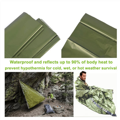 Sac de couchage d'urgence léger et portable, couverture, tente - Sac de bivouac thermique pour le camping, la randonnée et les activités de plein air - Couverture coupe-vent et imperméable pour la survie