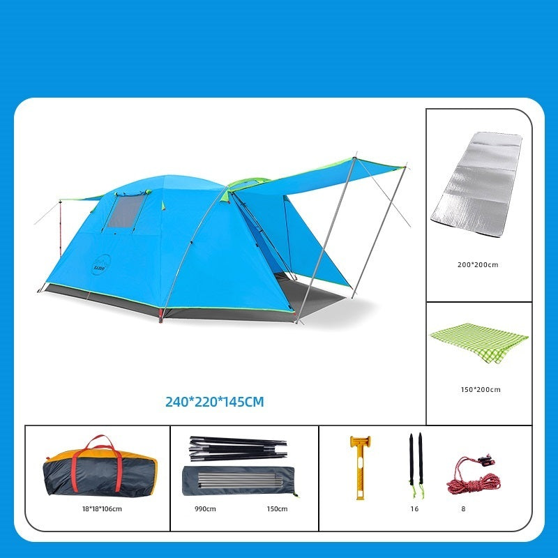 Tente de camping extérieure pliable et épaisse pour quatre personnes, résistante à la pluie et au soleil