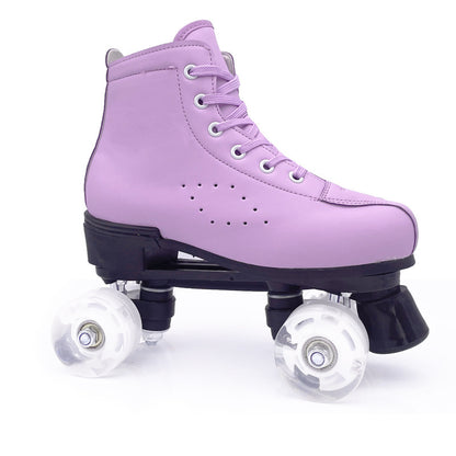 Patins à roulettes violets en cuir à double rangée