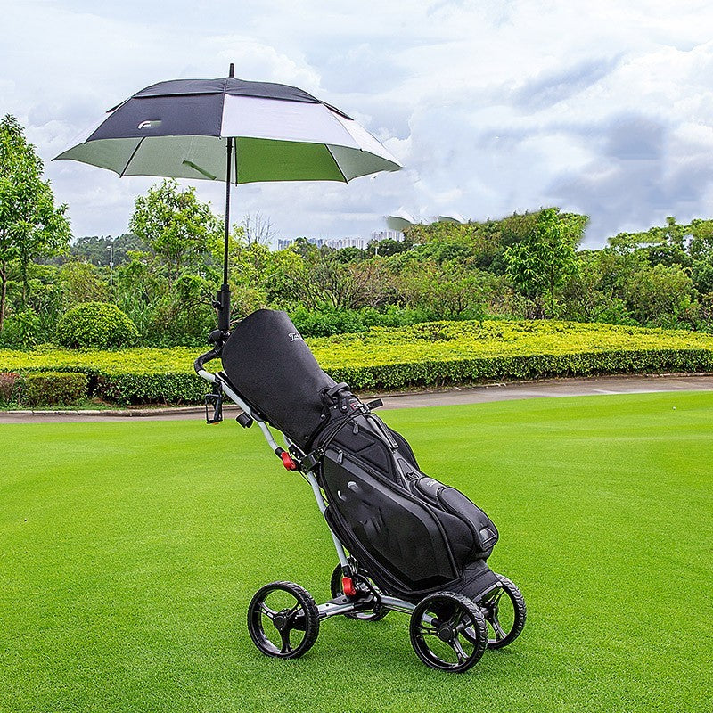 Chariot de golf pliable à quatre roues en alliage d'aluminium avec porte-parapluie